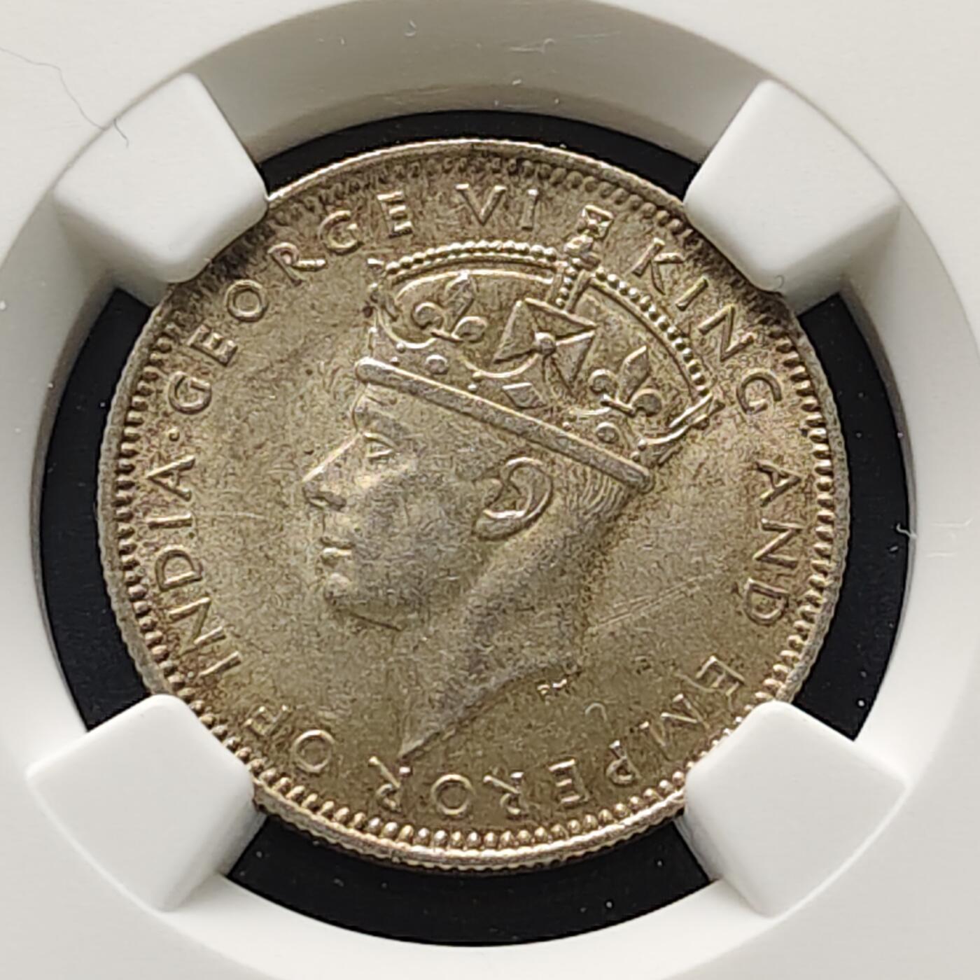 【全场包邮】纯粹捡漏拍519场 英属马来亚1939年乔治六世75%高银版20分银币-NGC MS61