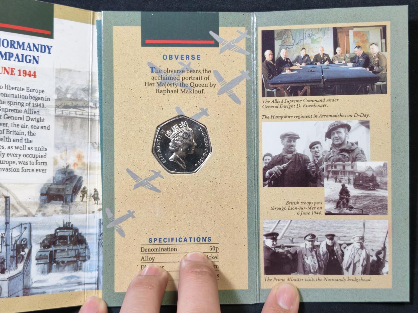 甄臻铺-世界币章拍卖（第59期），甄品场拍品征集中，送拍享返佣金等优惠多多 少见纸卡装–英国1994年50便士(诺曼底登陆50周年纪念币)