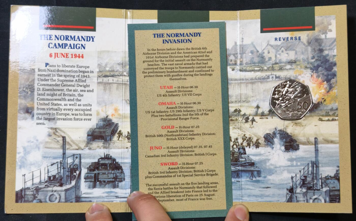 甄臻铺-世界币章拍卖（第59期），甄品场拍品征集中，送拍享返佣金等优惠多多 少见纸卡装–英国1994年50便士(诺曼底登陆50周年纪念币)