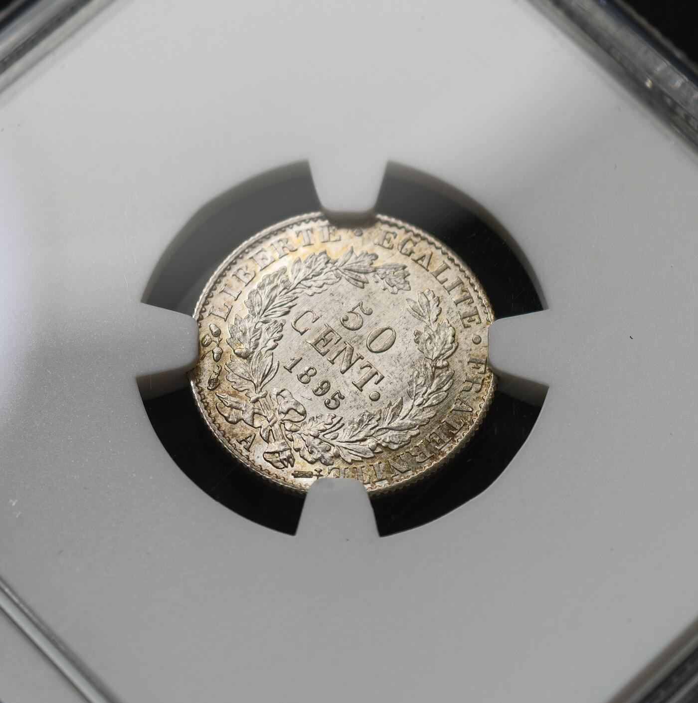 甄臻铺-世界币章拍卖（第59期），甄品场拍品征集中，送拍享返佣金等优惠多多 NGC-MS66 法国 1895年 50分 银币 冠军分一步到位