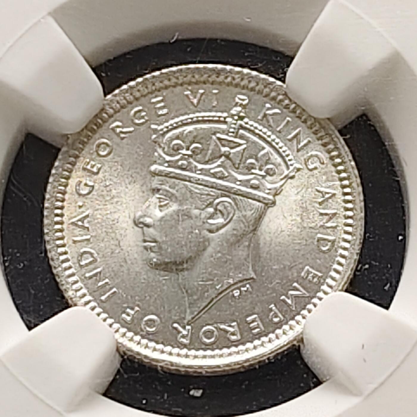 【全场包邮】纯粹捡漏拍519场 英属马来亚1943年乔治六世50%低银版5分银币-NGC MS64