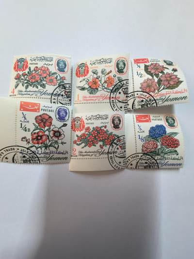 杂票 - 也门王国邮票1965年花卉6全旧一枚有印
