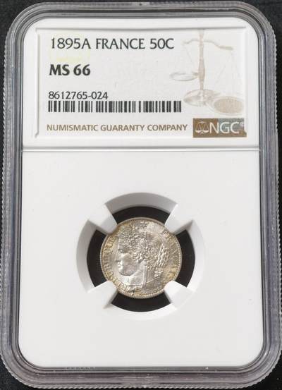 甄臻铺-世界币章拍卖（第59期），甄品场拍品征集中，送拍享返佣金等优惠多多 - NGC-MS66 法国 1895年 50分 银币 冠军分一步到位