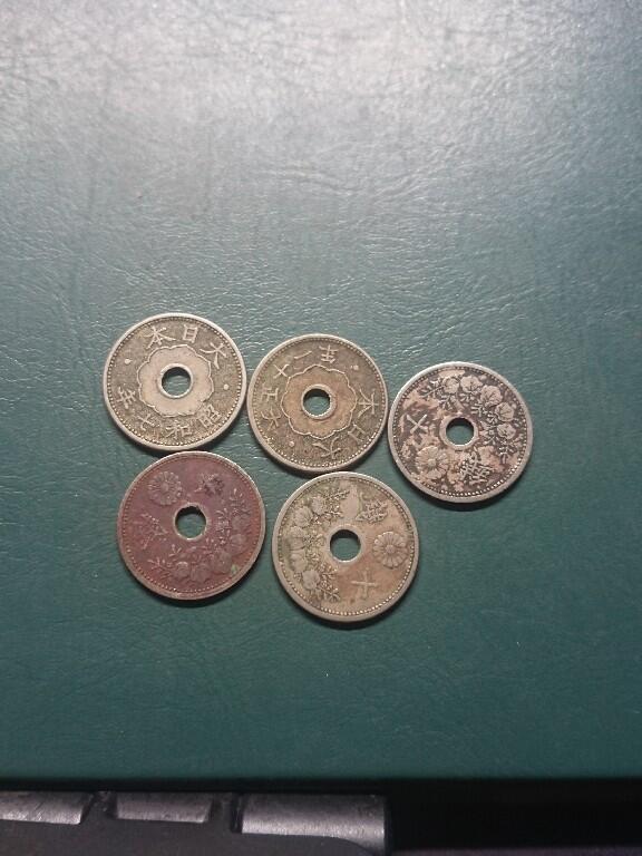 松南世界钱币——260407B 日本大正昭和10钱镍币5枚