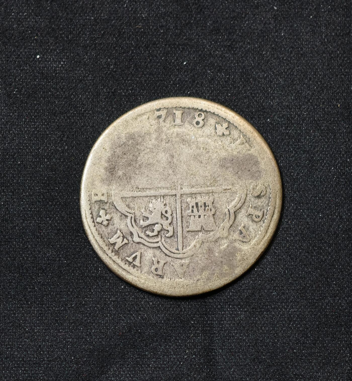 甄臻铺-世界币章拍卖（第59期），甄品场拍品征集中，送拍享返佣金等优惠多多 1718年 西班牙 费利佩五世 2里亚尔银币 克书 KM# 297,塞戈维亚厂，国内非常少见