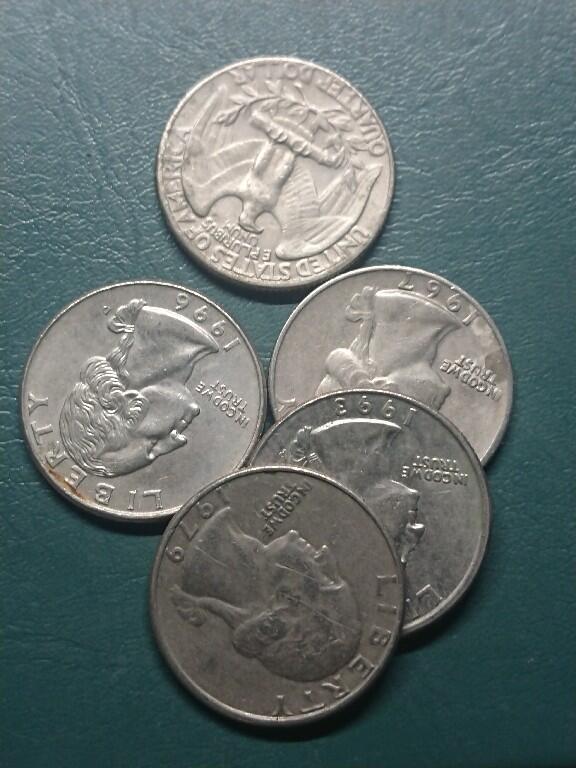 松南世界钱币——260407B 美国25美分镍币5枚5