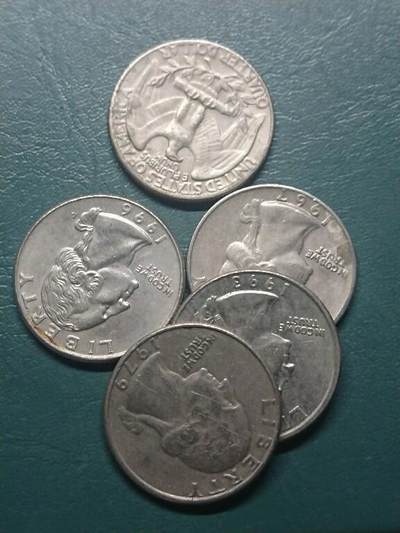松南世界钱币——260407B - 美国25美分镍币5枚5