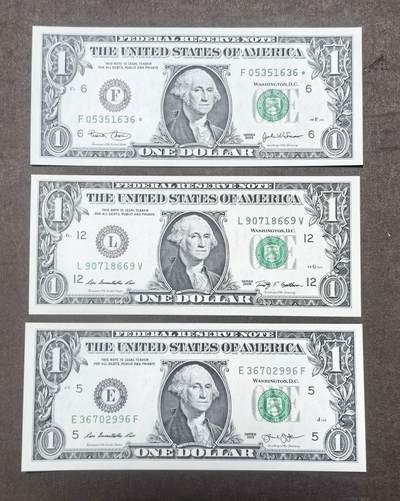 北京马甸外国币专卖第150期，外国纸币专场，陆续上拍，欢迎关注 - 一美元纸币全新3张