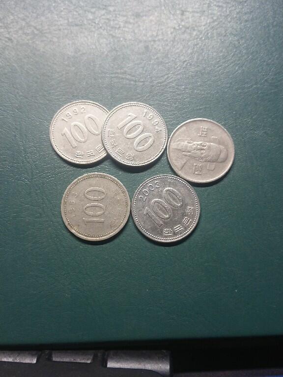 松南世界钱币——260407B 韩国100元镍币5枚2
