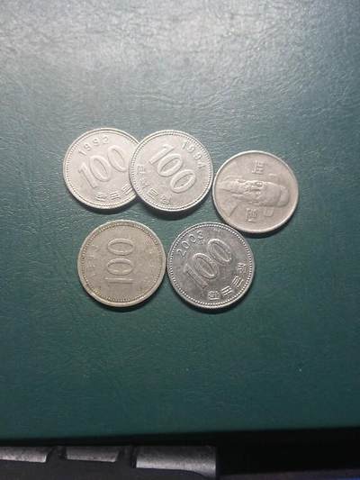 松南世界钱币——260407B - 韩国100元镍币5枚2