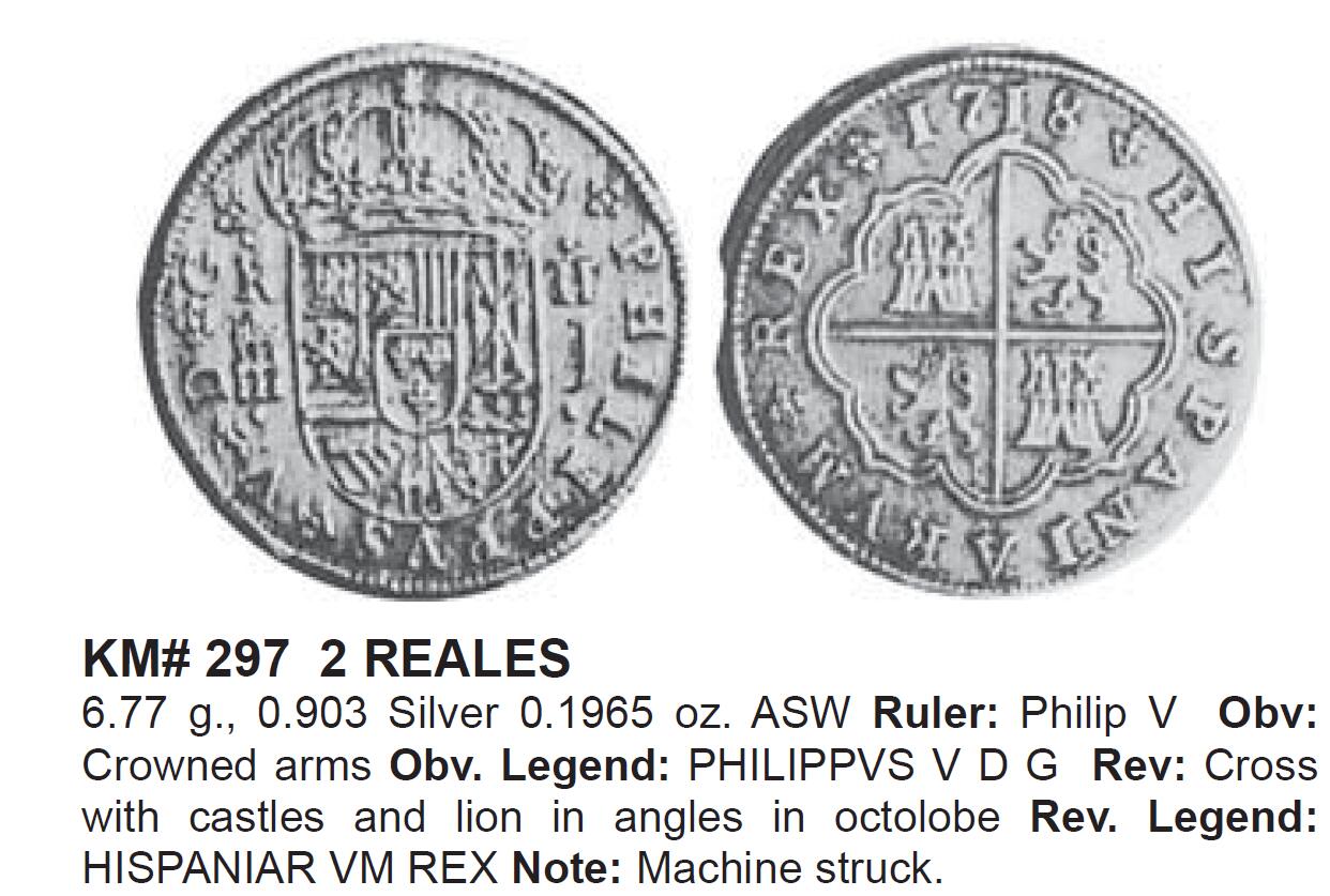 甄臻铺-世界币章拍卖（第59期），甄品场拍品征集中，送拍享返佣金等优惠多多 1718年 西班牙 费利佩五世 2里亚尔银币 克书 KM# 297,塞戈维亚厂，国内非常少见