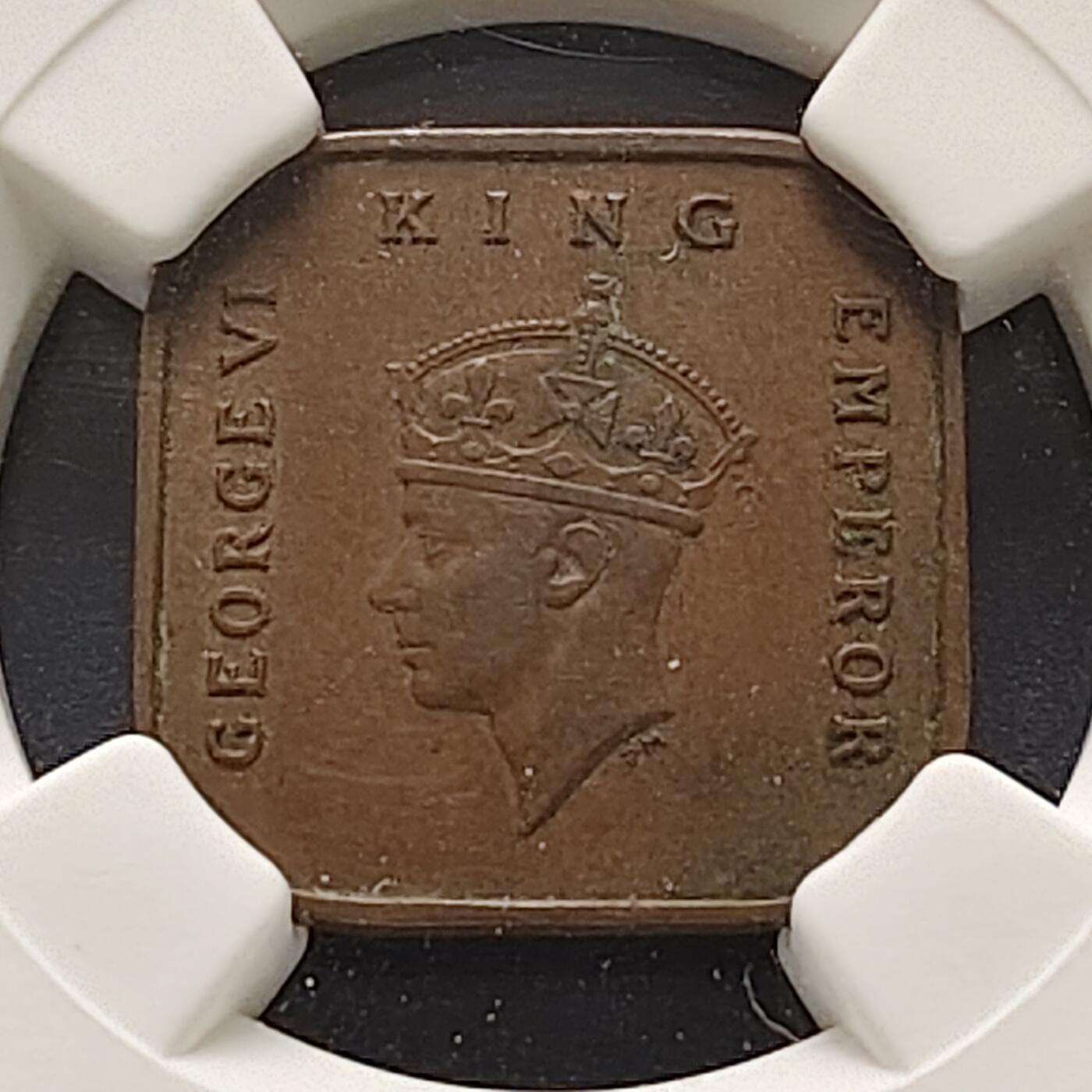 【全场包邮】纯粹捡漏拍519场  英属马来亚1940年乔治六世1/2分方形铜币-NGC AU DETAILS