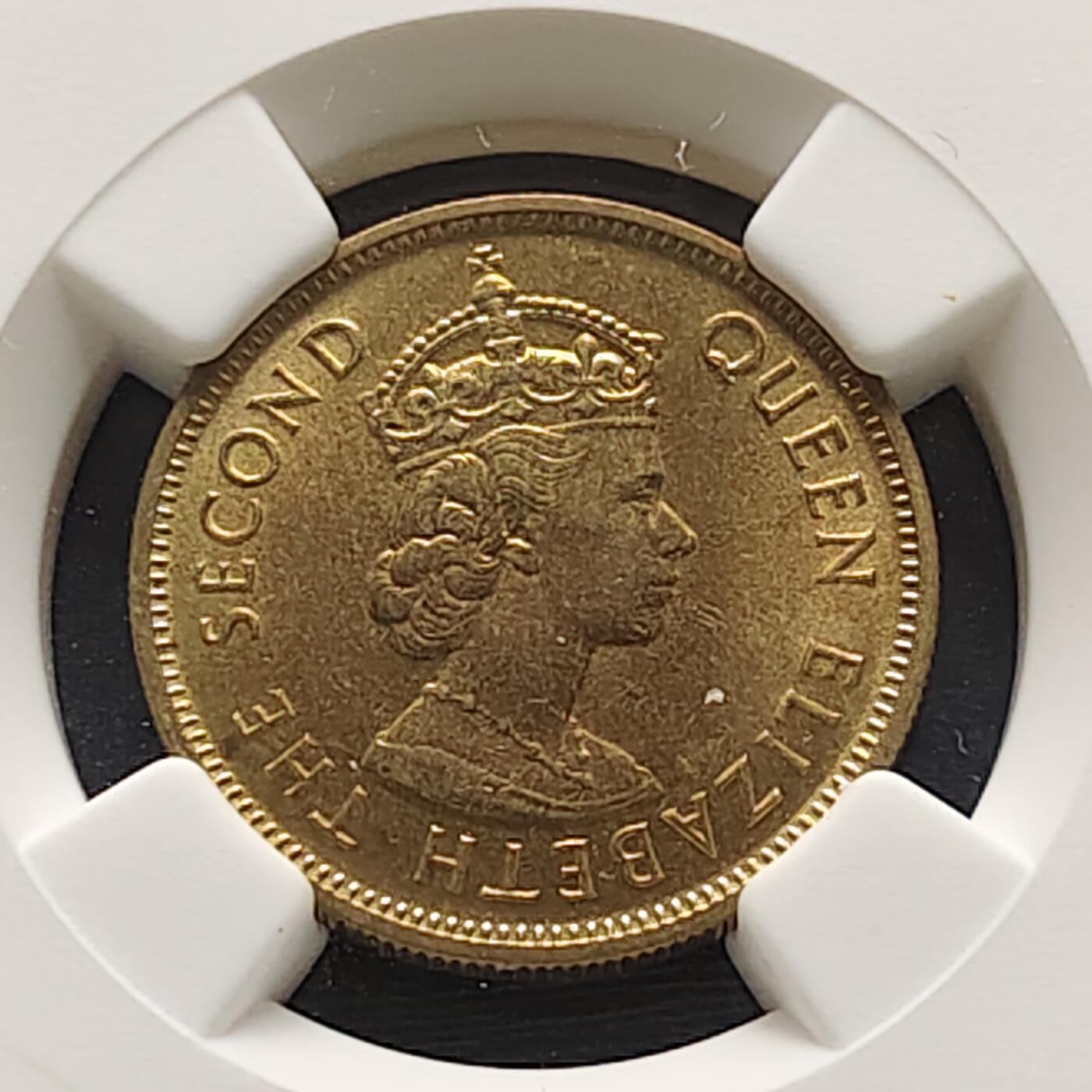 【全场包邮】纯粹捡漏拍519场 【收藏级】香港1975年高冠女王1毫-NGC MS65