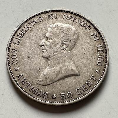 🌹外币初藏🌹🐯2026年第40场   每周二四六晚8️⃣点 世界钱币 - 乌拉圭 1917年 阿蒂加斯 50分银币 12.5克-30毫米-90%银