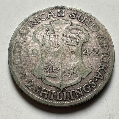 🌹外币初藏🌹🐯2026年第40场   每周二四六晚8️⃣点 世界钱币 - 英属南非 1942年 乔治六世 2先令 11.31克-28.52毫米-80%银