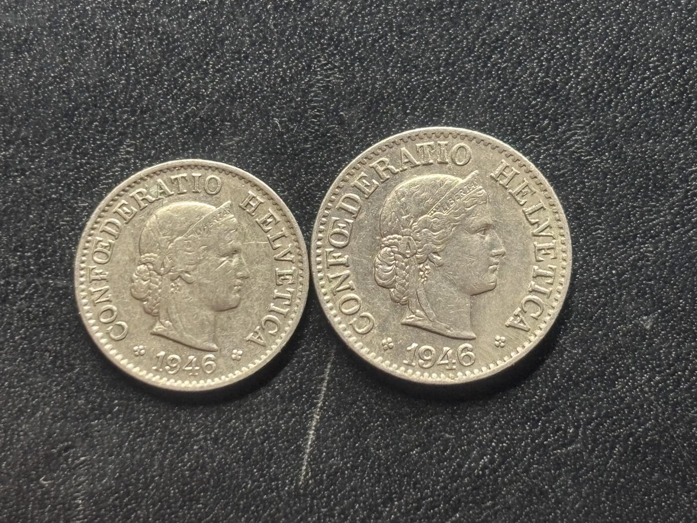 邮泉阁外国硬币限时拍卖第四十五场 （邮票在国外，请付邮费6元） 瑞士1946年2枚