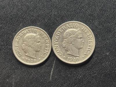 邮泉阁外国硬币限时拍卖第四十五场 （邮票在国外，请付邮费6元） - 瑞士1946年2枚