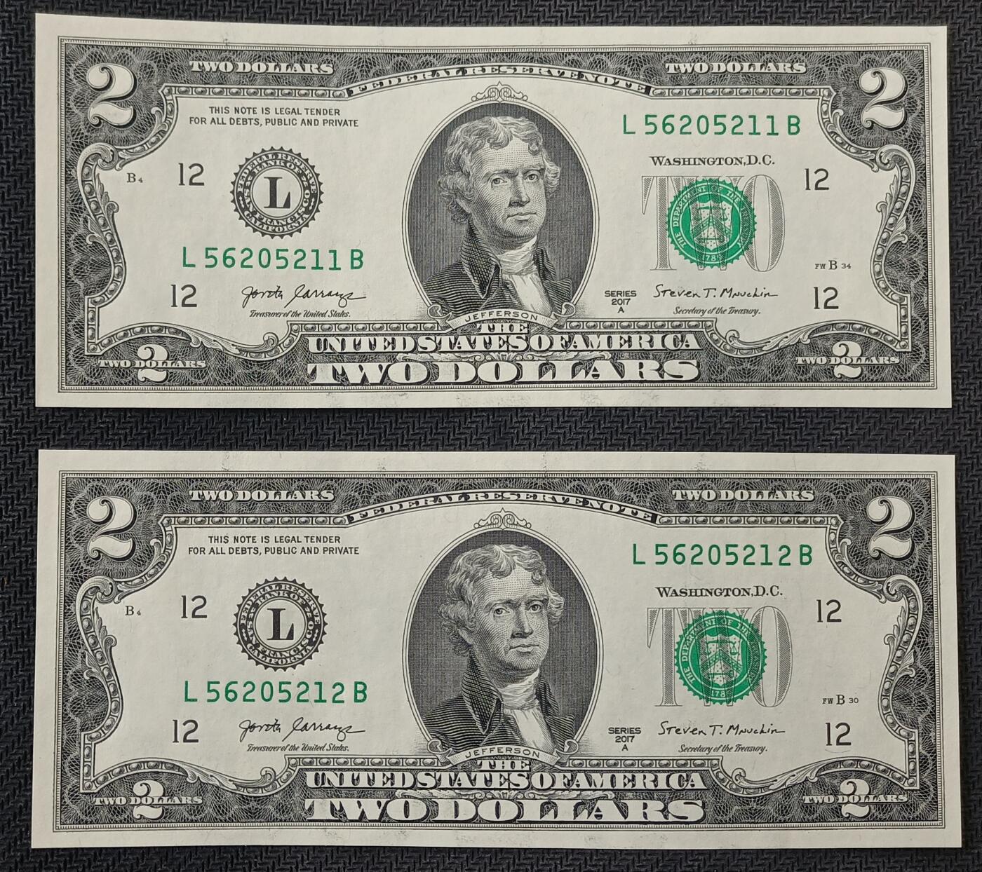 【游宝包邮场】丙午马年第21期 首季收官场 美国2美元 五连号 无47钻石号 56205211~215 全新UNC