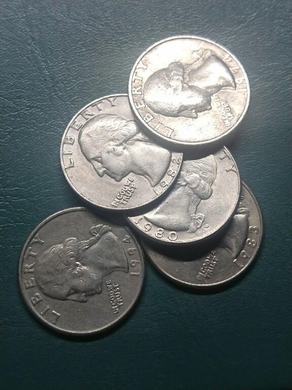 松南世界钱币——260407B 美国25美分镍币5枚4