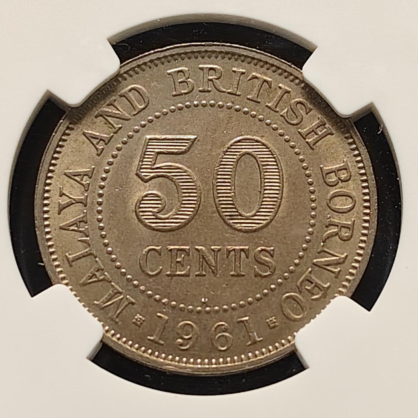 【全场包邮】纯粹捡漏拍519场 马来亚和英属北婆罗洲1961年喜敦版女王50分-NGC MS62