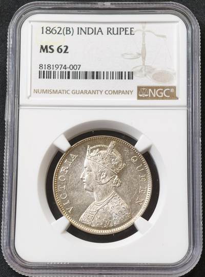 甄臻铺-世界币章拍卖（第59期），甄品场拍品征集中，送拍享返佣金等优惠多多 - NGC-MS62 1862年维多利亚英属印度卢比