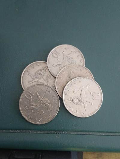 松南世界钱币——260408A - 英国10便士大版本镍币5枚