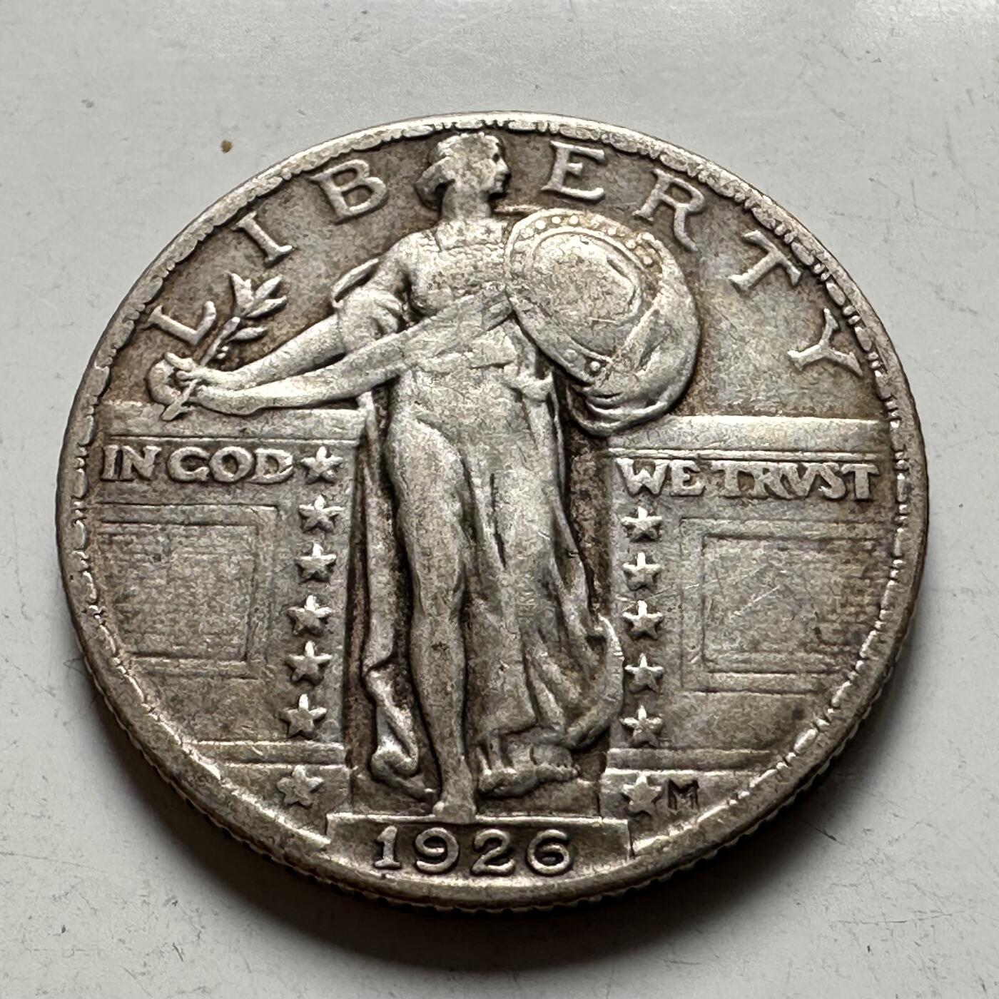 🌹外币初藏🌹🐯2026年第40场   每周二四六晚8️⃣点 世界钱币 美国 1926年 站立自由女神 25分银币 6.25克-24.3毫米-90%银