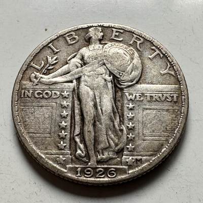 🌹外币初藏🌹🐯2026年第40场   每周二四六晚8️⃣点 世界钱币 - 美国 1926年 站立自由女神 25分银币 6.25克-24.3毫米-90%银