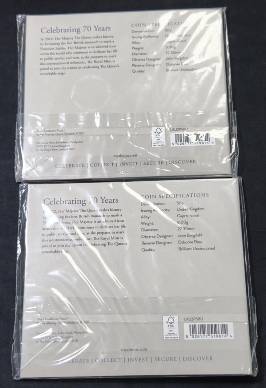 甄臻铺-世界币章拍卖（第59期），甄品场拍品征集中，送拍享返佣金等优惠多多 伊丽莎白登基70周年纪念50便士纪念币，全新未拆2套一组