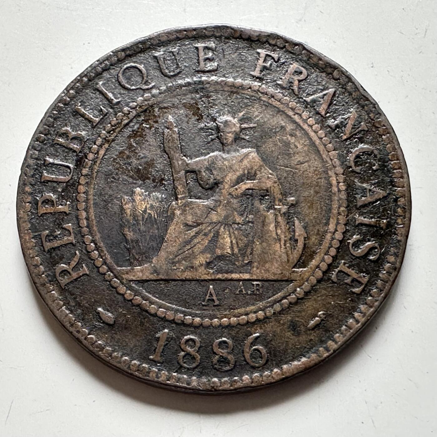 🌹外币初藏🌹🐯2026年第40场   每周二四六晚8️⃣点 世界钱币 法属印度支那 1886年 坐洋 1分铜币 百分之一