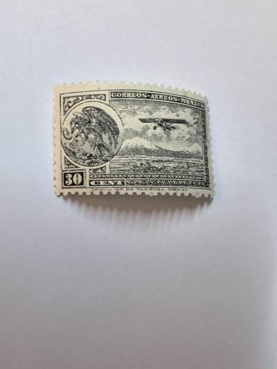 杂票 - 墨西哥邮票1929年鹰蛇徽 飞机 山1枚新