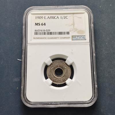 【全场包邮】纯粹捡漏拍519场 - 英属东非和乌干达保护地1909年爱德华七世1/2分-NGC MS64