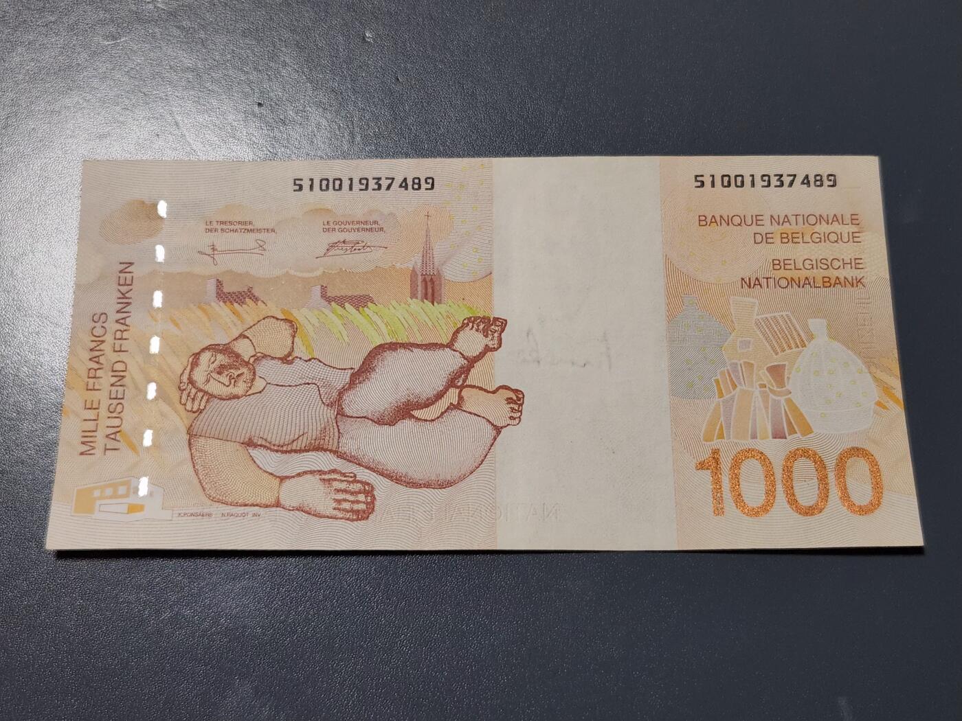 4月8号晚上8点 中外纸币自动截拍第52场 比利时1000极美品