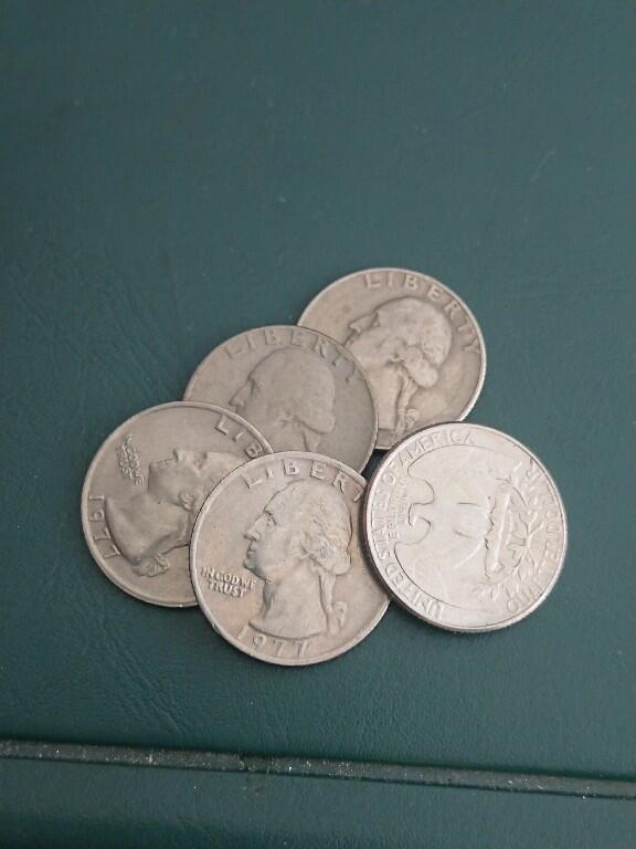 松南世界钱币——260408A 美国25分硬币5枚5