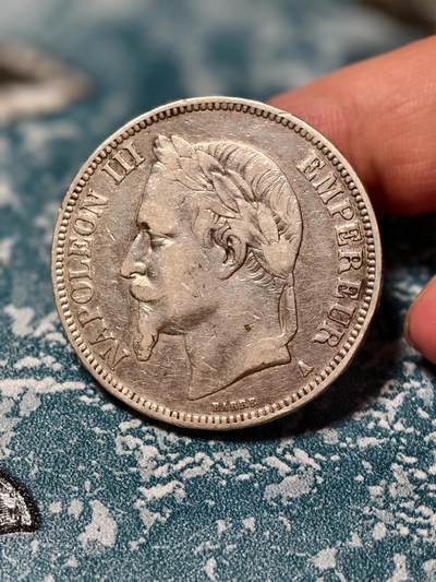 抚柳草堂-第二十三期章牌钱币  奖章勋章 满百包邮 放漏专场 - 1869法国拿破仑三世5法郎大银币 重24.8g 带光细节不错 流通好品