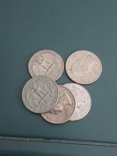 松南世界钱币——260408A - 美国25分硬币5枚1