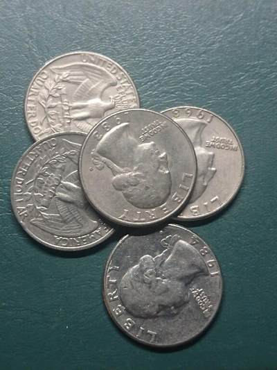 松南世界钱币——260407B - 美国25美分镍币5枚1