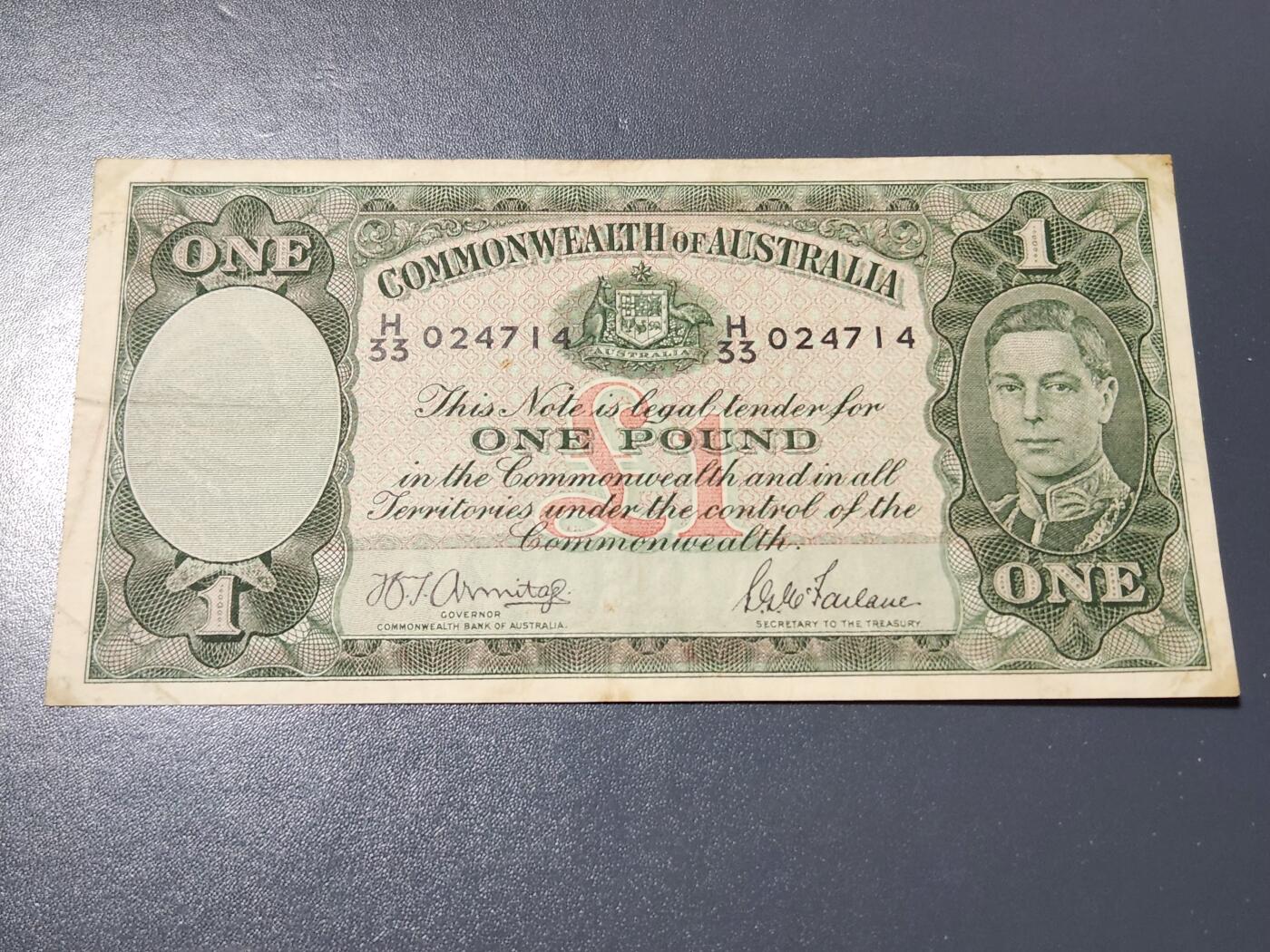 4月9号晚上8点 中外纸币自动截拍第53场 澳大利亚1镑 签名2 美品