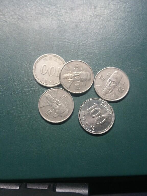 松南世界钱币——260407B 韩国100元镍币5枚1