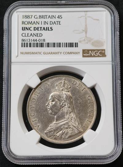 甄臻铺-世界币章拍卖（第59期），甄品场拍品征集中，送拍享返佣金等优惠多多 - NGC-UNCD 1887年维多利亚高冠双弗洛林，罗马数字版，转光很不错，养一养可以搏一搏