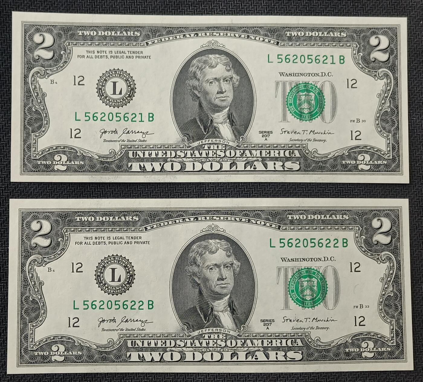 【游宝包邮场】丙午马年第21期 首季收官场 美国2美元 五连号 无47钻石号 56205621~625 全新UNC