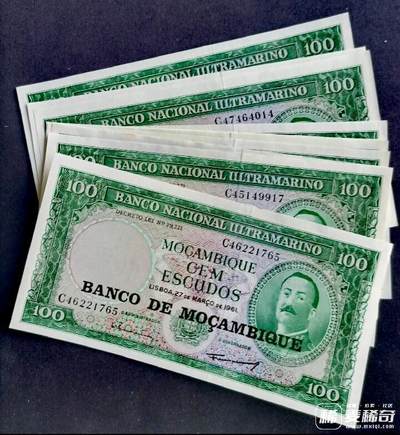 全新莫桑比克1961年100梅蒂卡尔靓品纸币10枚一组 - 全新莫桑比克1961年100梅蒂卡尔靓品纸币10枚一组