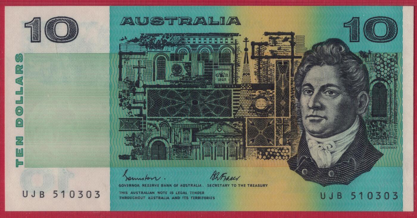 澳大利亚1985年10元 P-45e 无47 签名如图 实物图 UNC