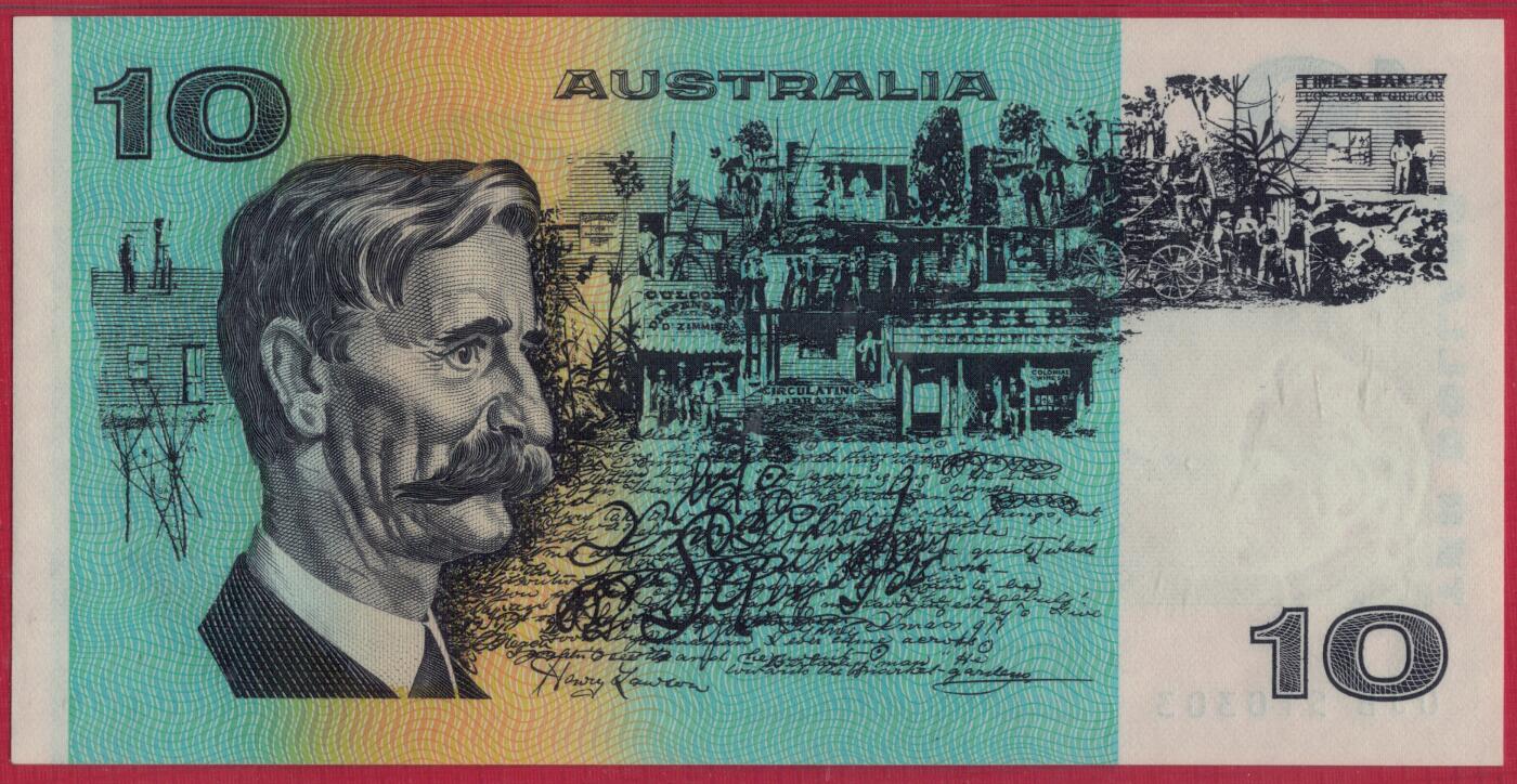 澳大利亚1985年10元 P-45e 无47 签名如图 实物图 UNC