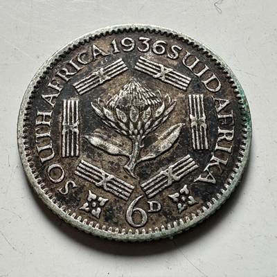🌹外币初藏🌹🐯2026年第40场   每周二四六晚8️⃣点 世界钱币 - 英属南非 1936年 乔治五世 6便士银币 2.83克-19毫米-80%银