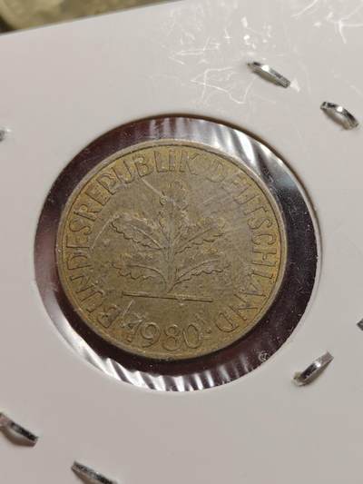 2026年第四十二场(总第二百一十一场）外国好品散币场(佣金3%) - 纸夹币–德国🇩🇪1980年10芬尼(J标汉堡造)，1977、1982年10芬尼(D标慕尼黑造)，1991年5芬尼(A标柏林造)，1959年1芬尼(D标慕尼黑造)共五枚