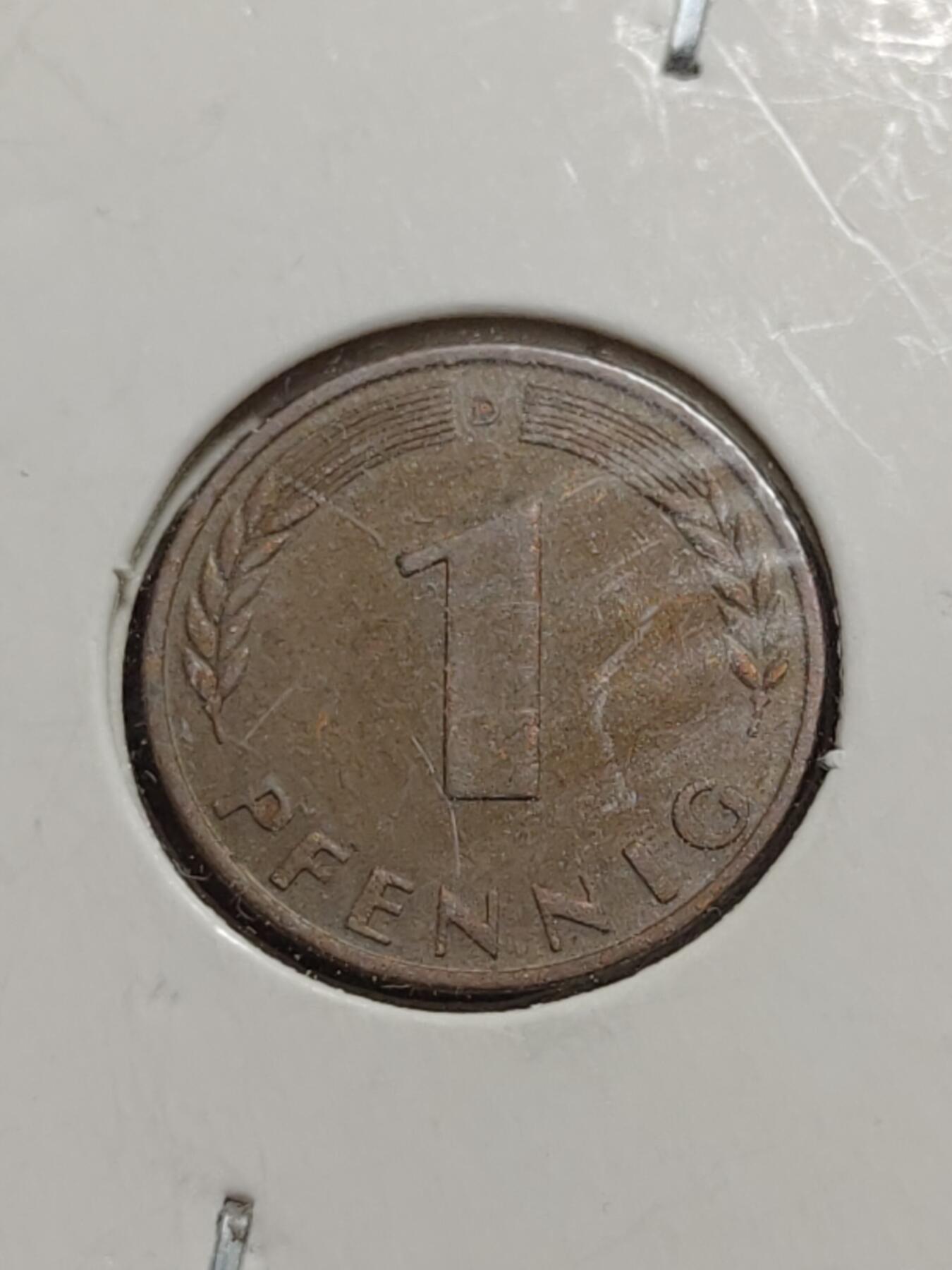 2026年第四十二场(总第二百一十一场）外国好品散币场(佣金3%) 纸夹币–德国🇩🇪1980年10芬尼(J标汉堡造)，1977、1982年10芬尼(D标慕尼黑造)，1991年5芬尼(A标柏林造)，1959年1芬尼(D标慕尼黑造)共五枚