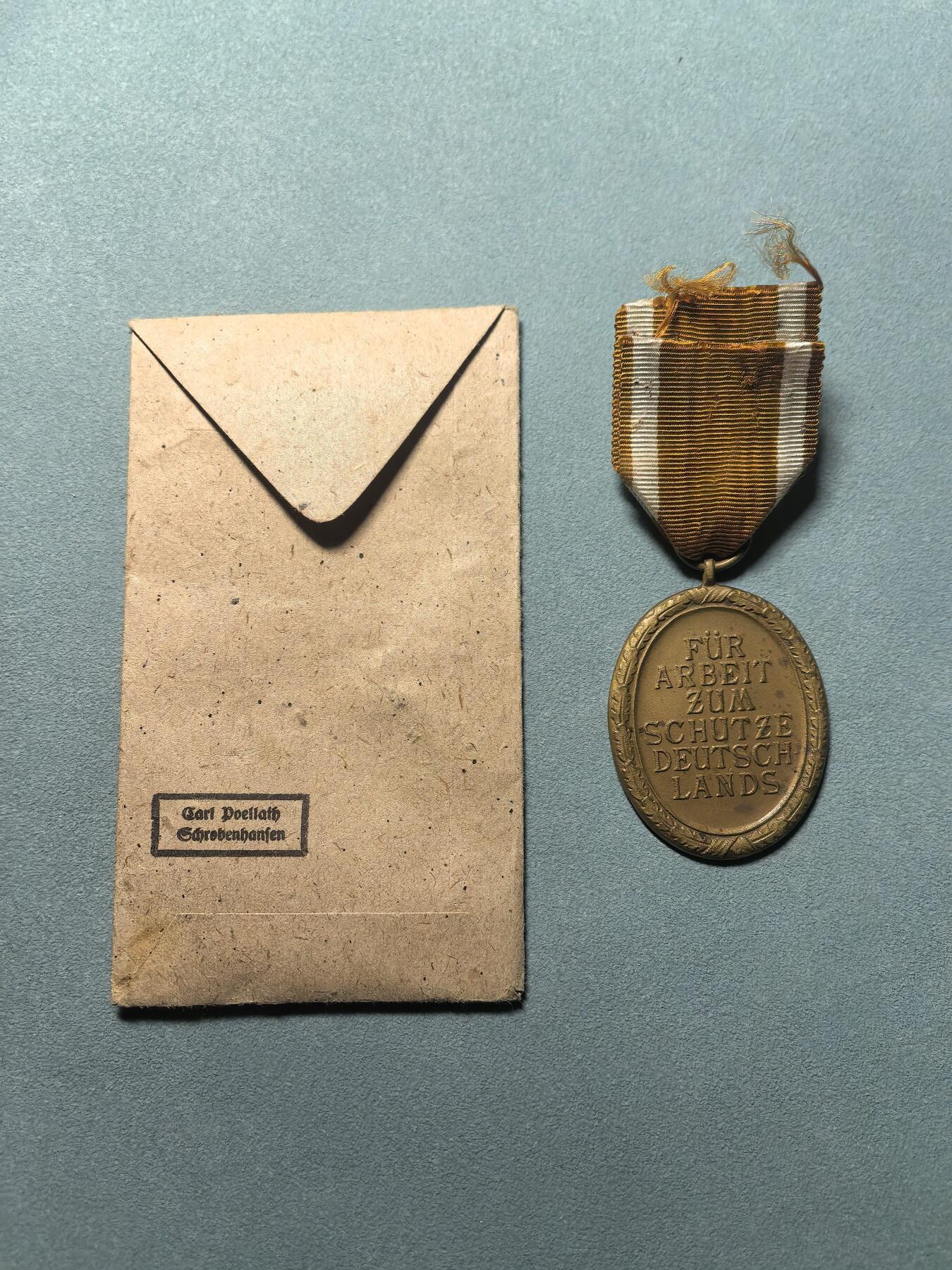 盛世勋华——号角文化勋章邮票专场拍卖第313期 德国（1939）西线防御奖章 带原纸袋带厂标