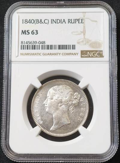 甄臻铺-世界币章拍卖（第59期），甄品场拍品征集中，送拍享返佣金等优惠多多 - NGC-MS63 英属印度 1840年 双辫版卢比 银币 原光强烈 低评状态