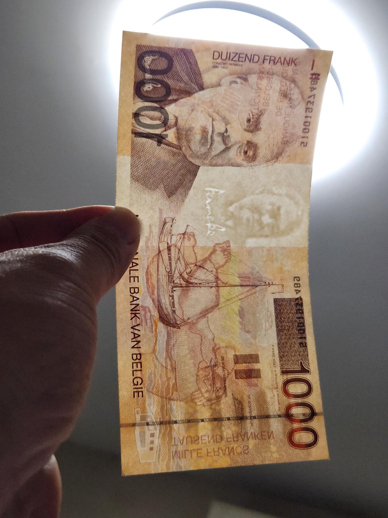 4月8号晚上8点 中外纸币自动截拍第52场 比利时1000极美品